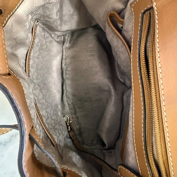 Michael Kors Romy Acorn Brown Tan Brown Pebbled Leather Medium Backpack - Picture 12 of 16